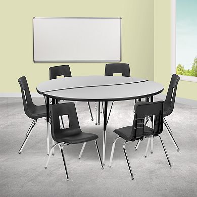 Emma and Oliver 60" Circle Wave Activity Table Set with 16" Student Stack Chairs, Grey/Black