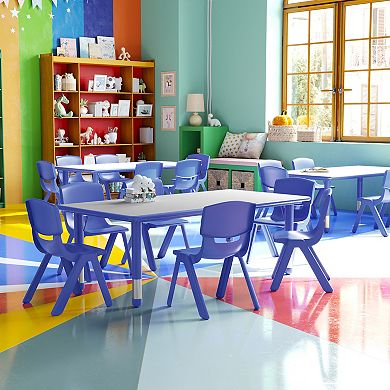 Emma and Oliver 23.625"W x 47.25"L Rectangle Plastic Activity Table Set with 6 Chairs