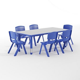 Emma and Oliver 23.625"W x 47.25"L Rectangle Plastic Activity Table Set with 6 Chairs