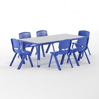 Emma and Oliver 23.625"W x 47.25"L Rectangle Plastic Activity Table Set with 6 Chairs