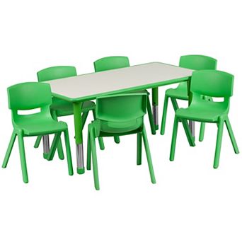 Emma and Oliver 23.625"W x 47.25"L Rectangle Plastic Activity Table Set with 6 Chairs