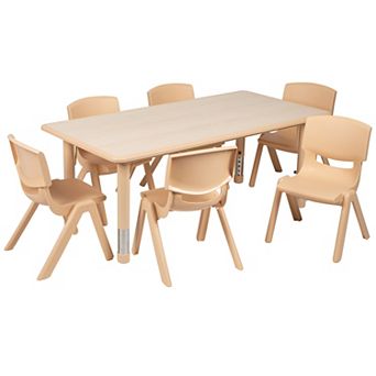Emma and Oliver 23.625"W x 47.25"L Rectangle Plastic Activity Table Set with 6 Chairs