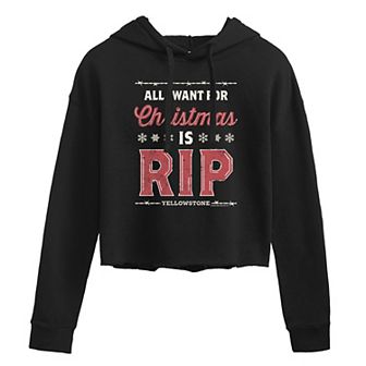 Juniors' Yellowstone All I Want Is RIP Cropped Graphic Hoodie