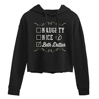 Juniors' Yellowstone Beth Dutton Christmas List Cropped Graphic Hoodies