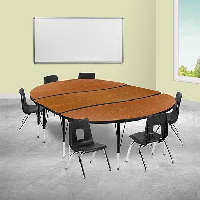 Emma and Oliver 86" Oval Wave Activity Table Set with 12" Student Stack Chairs, Oak/Black