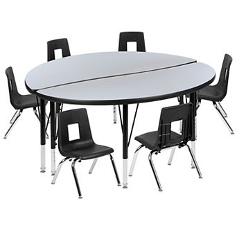 Emma and Oliver 47.5" Circle Wave Activity Table Set with 14" Student Stack Chairs, Grey/Black