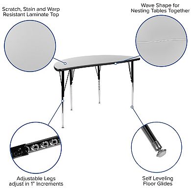 Emma and Oliver 76" Oval Wave Activity Table Set with 16" Student Stack Chairs, Grey/Black
