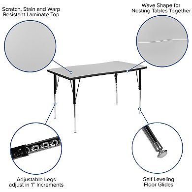 Emma and Oliver 76" Oval Wave Activity Table Set with 16" Student Stack Chairs, Grey/Black