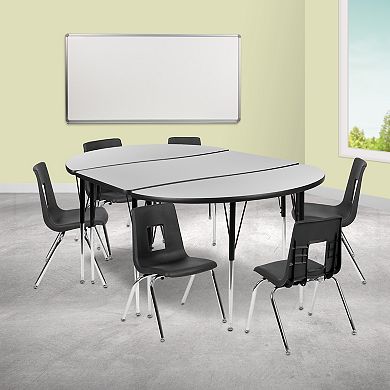 Emma and Oliver 76" Oval Wave Activity Table Set with 16" Student Stack Chairs, Grey/Black