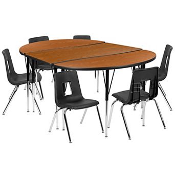 Emma and Oliver 76" Oval Wave Activity Table Set with 16" Student Stack Chairs, Grey/Black