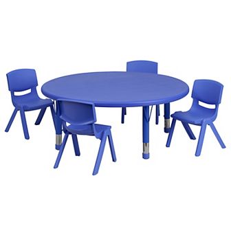 Emma and Oliver 45" Round Green Plastic Adjustable Activity Table Set-4 Chairs