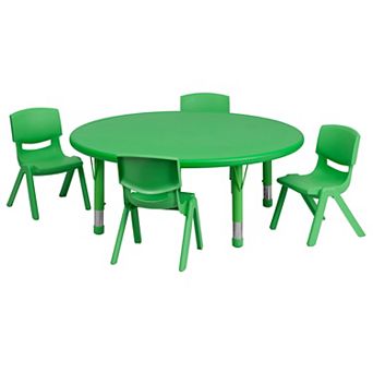 Emma and Oliver 45" Round Green Plastic Adjustable Activity Table Set-4 Chairs