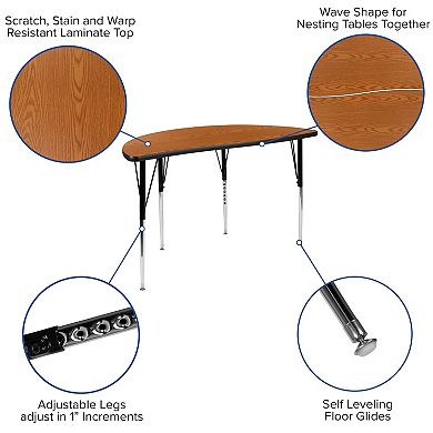 Emma and Oliver 47.5" Circle Wave Activity Table Set with 16" Student Stack Chairs, Grey/Black