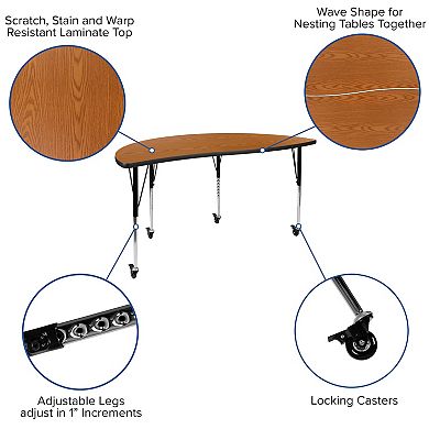 Emma and Oliver Mobile 60" Circle Wave Activity Table Set-18" Student Stack Chairs, Grey/Black