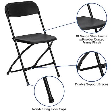 Emma and Oliver 8' Bi-Fold White Plastic Event/Training Folding Table Set w/ 10 Folding Chairs