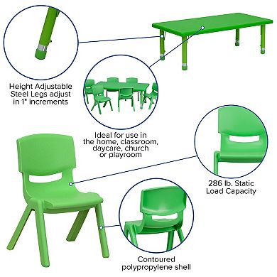 Emma and Oliver 24"W x 48"L Green Plastic Adjustable Activity Table Set-6 Chairs