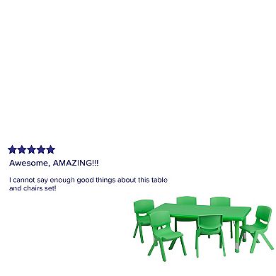 Emma and Oliver 24"W x 48"L Green Plastic Adjustable Activity Table Set-6 Chairs