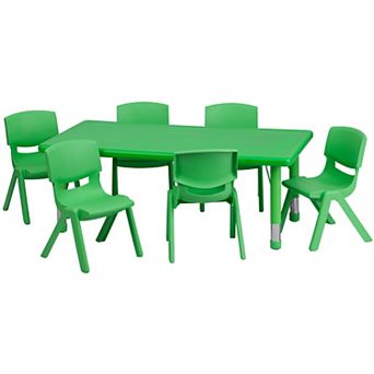 Emma and Oliver 24"W x 48"L Green Plastic Adjustable Activity Table Set-6 Chairs