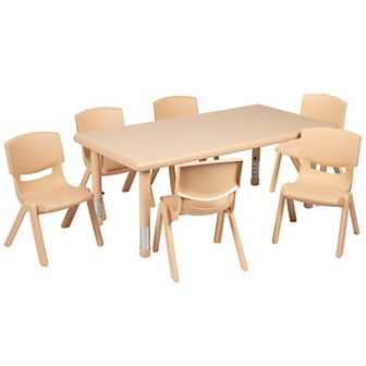 Emma and Oliver 24"W x 48"L Green Plastic Adjustable Activity Table Set-6 Chairs