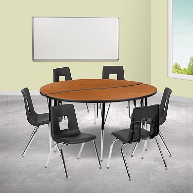 Emma and Oliver 60" Circle Wave Activity Table Set with 18" Student Stack Chairs, Grey/Black