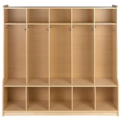 Emma and Oliver Wood 5 Section School Coat Locker with Bench, Cubbies and Storage Organizer Hook