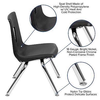 Emma and Oliver Mobile 47.5" Circle Wave Activity Table Set-12" Student Stack Chairs, Grey/Black