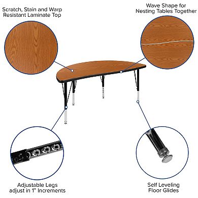 Emma and Oliver 47.5" Circle Wave Activity Table Set with 12" Student Stack Chairs, Grey/Black