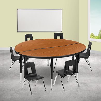 Emma and Oliver 47.5" Circle Wave Activity Table Set with 12" Student Stack Chairs, Grey/Black