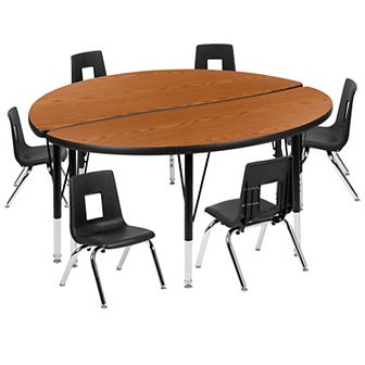 Emma and Oliver 47.5" Circle Wave Activity Table Set with 12" Student Stack Chairs, Grey/Black