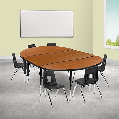 Emma and Oliver 76" Oval Wave Activity Table Set with 12" Student Stack Chairs, Oak/Black