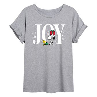 Juniors' Peanuts Holiday "Joy" Oversized Graphic Tee