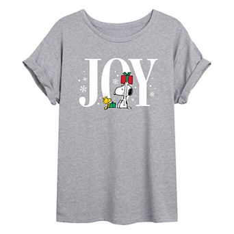 Juniors' Peanuts Holiday "Joy" Oversized Graphic Tee