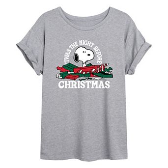 Juniors' Peanuts Night Before Oversized Graphic Tee