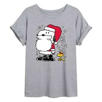 Juniors' Peanuts Santa Snoopy Oversized Graphic Tee