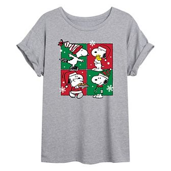 Juniors' Peanuts Snoopy Christmas Shots Oversized Graphic Tee
