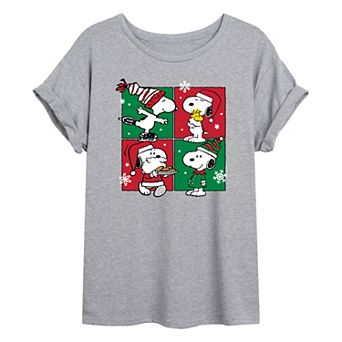Juniors' Peanuts Snoopy Christmas Shots Oversized Graphic Tee