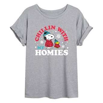 Juniors' Peanuts "Chillin With My Homies" Oversized Graphic Tee