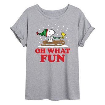 Juniors' Peanuts "Oh What Fun" Oversized Graphic Tee