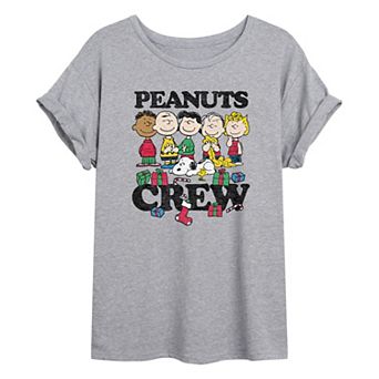 Juniors' Peanuts Holiday Crew Oversized Graphic Tee