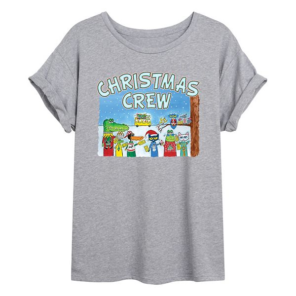 Juniors' Pete The Cat "Christmas Crew" Oversized Graphic Tee