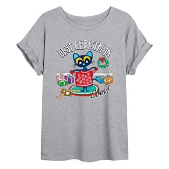 Juniors' Pete The Cat Best Christmas Oversized Graphic Tee