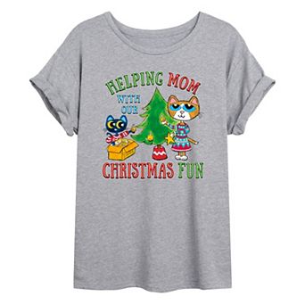 Juniors' Pete The Cat Christmas Tree Oversized Graphic Tee