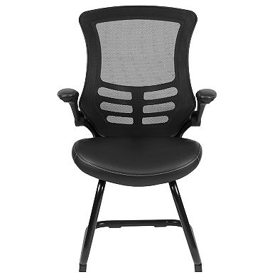 Emma and Oliver Black Mesh Sled Base Side Reception Chair with Flip-Up Arms-Office Waiting Room