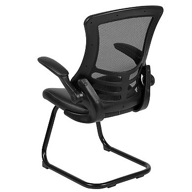 Emma and Oliver Black Mesh Sled Base Side Reception Chair with Flip-Up Arms-Office Waiting Room