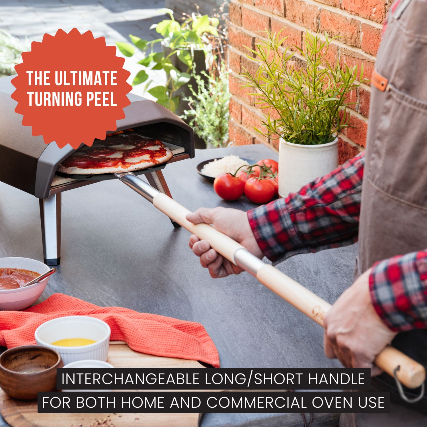 Chef Pomodoro Aluminum 9-inch Turning Pizza Peel With Detachable Wood Handle - Thumbnail 2