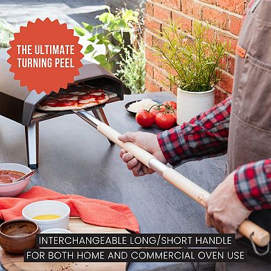 Chef Pomodoro Aluminum 9-inch Turning Pizza Peel With Detachable Wood Handle For Easy Storage