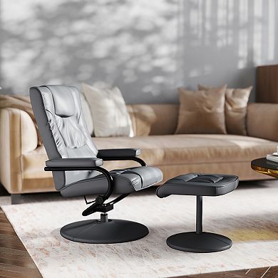 Emma and Oliver Multi-Position Recliner & Ottoman w/ Wrapped Base in Palimino LeatherSoft