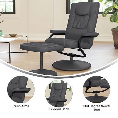 Emma and Oliver Multi-Position Recliner & Ottoman w/ Wrapped Base in Palimino LeatherSoft