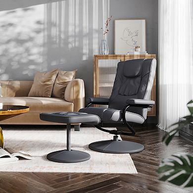 Emma and Oliver Multi-Position Recliner & Ottoman w/ Wrapped Base in Palimino LeatherSoft