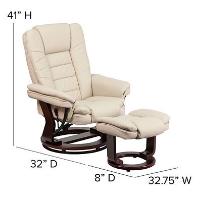 Emma and Oliver Multi-Position Stitched Recliner & Ottoman with Swivel Base in Brown LeatherSoft